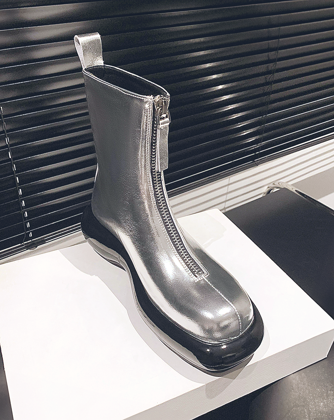 ♀本革/Center Zip Leather Platform Boots