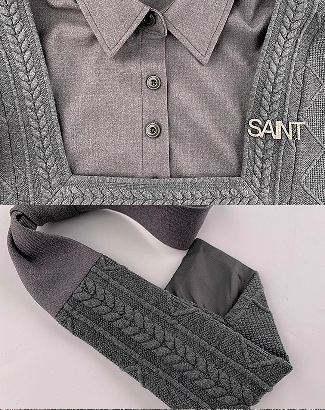 ♀Layered Collar Knit Sweat