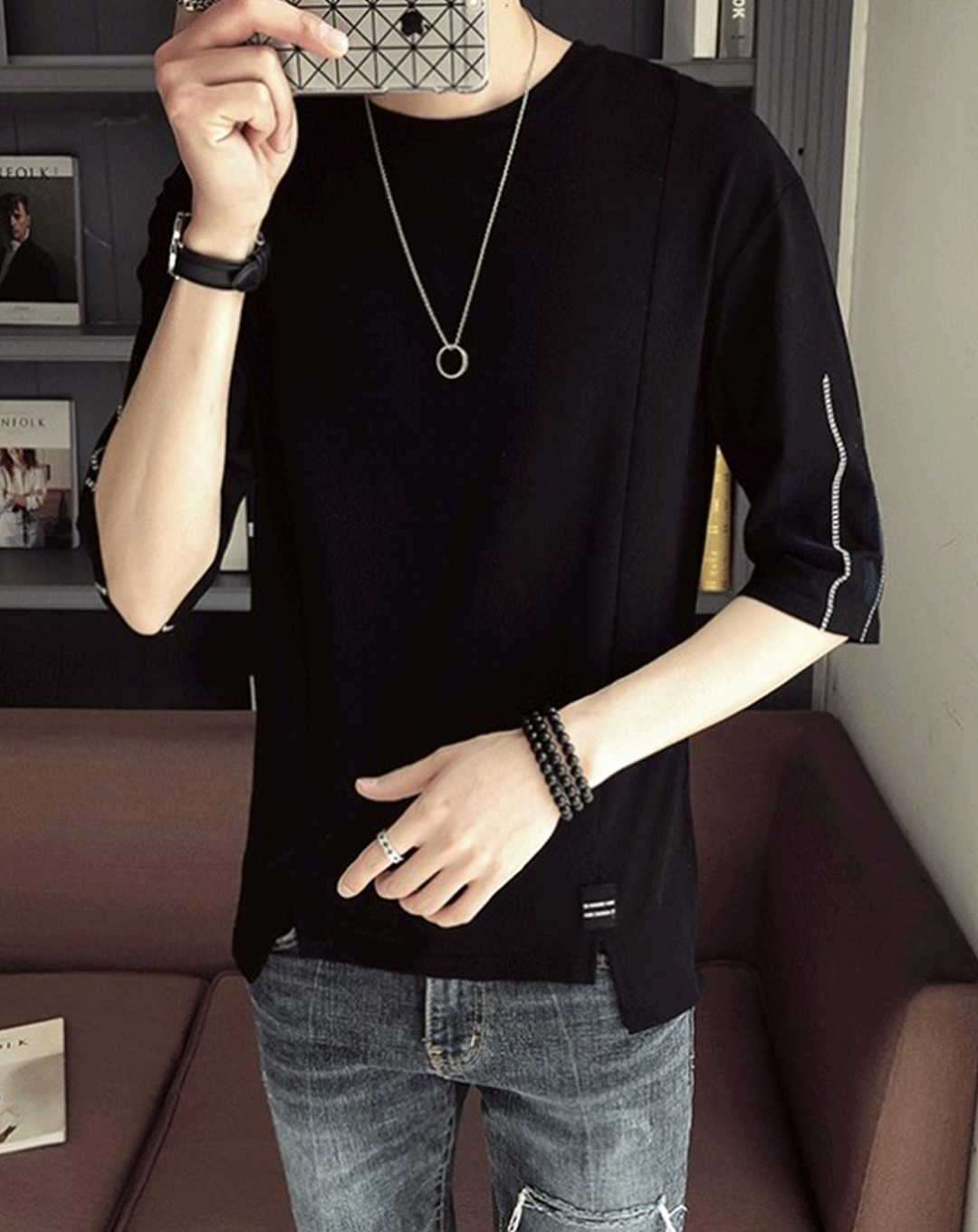 ♂Stitch Style and Logo Sleeve Shirt