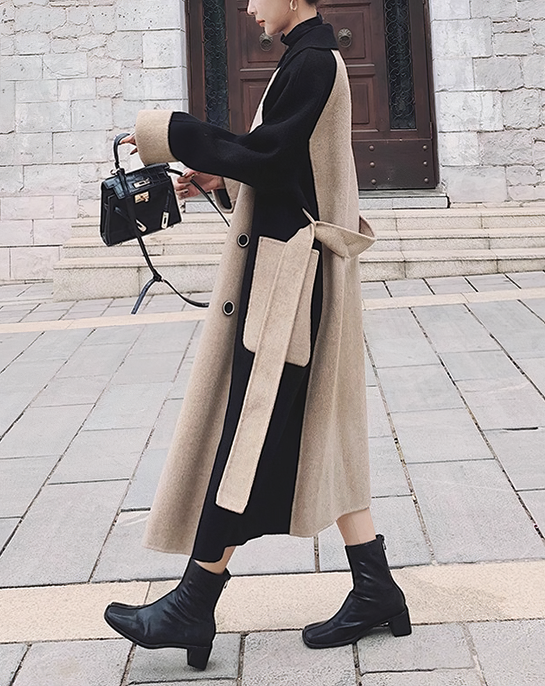 ♀Color Block Double Coat