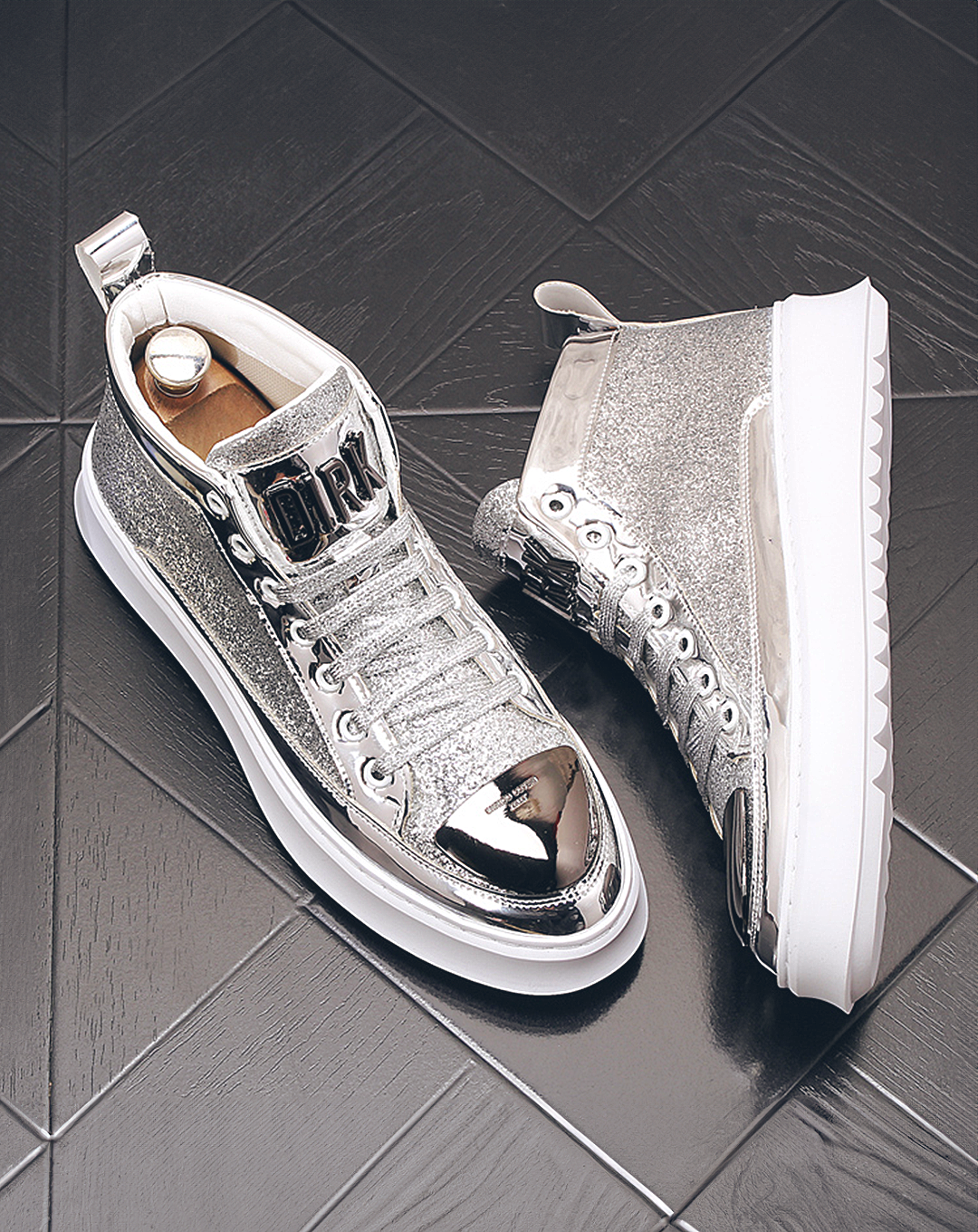 ♂♀Metallic Design Platform Sneakers