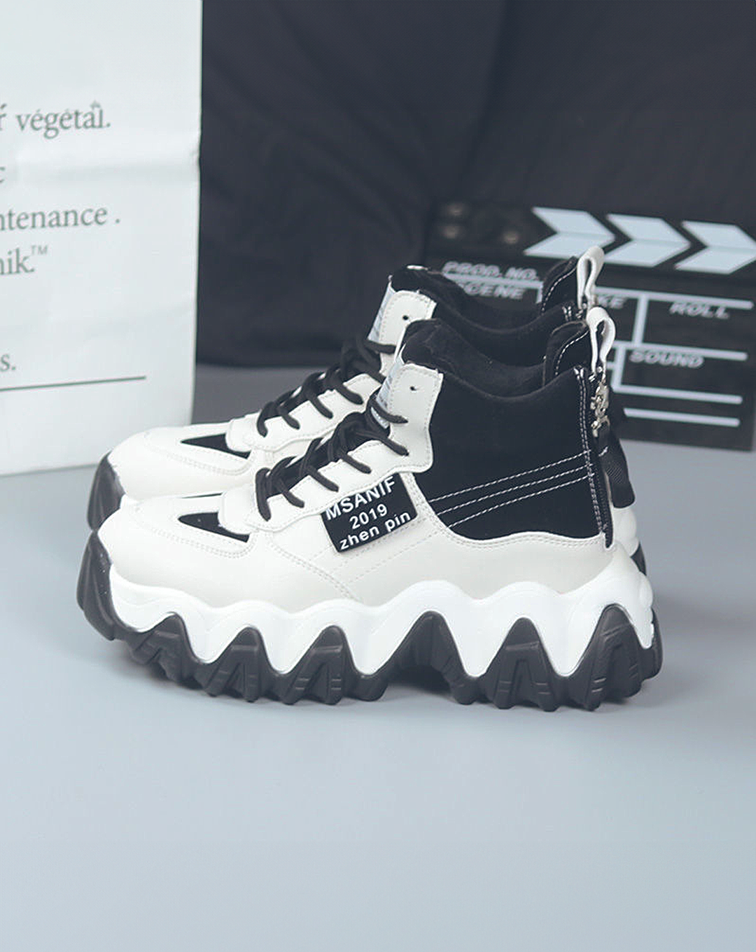 ♂♀本革/Wave Sole Zip Sneakers