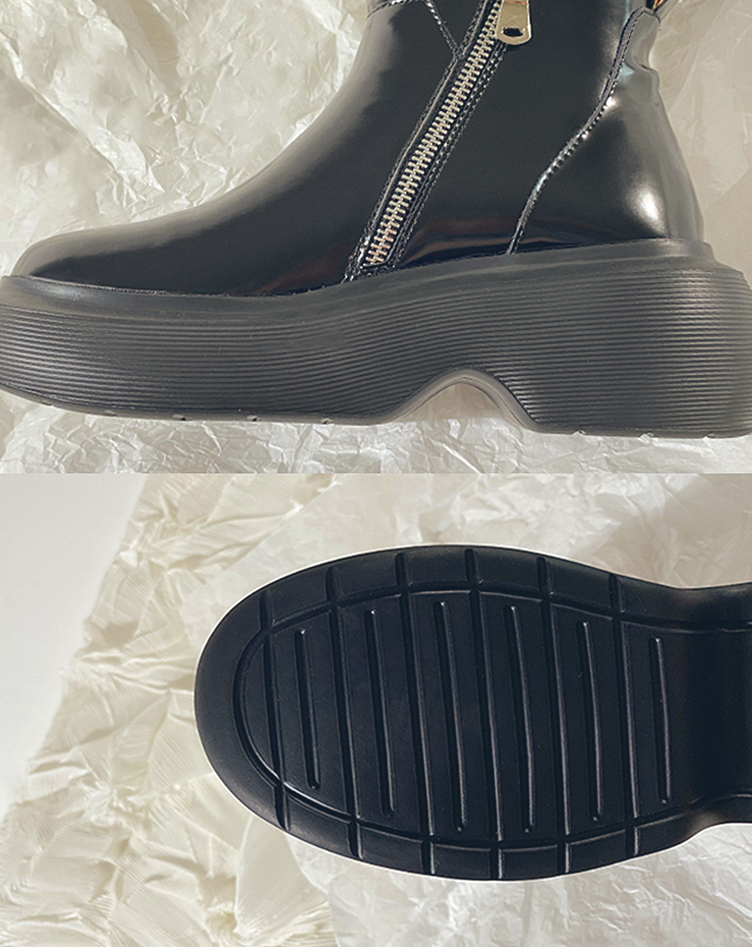 ♀Platform Zip Leather Boots