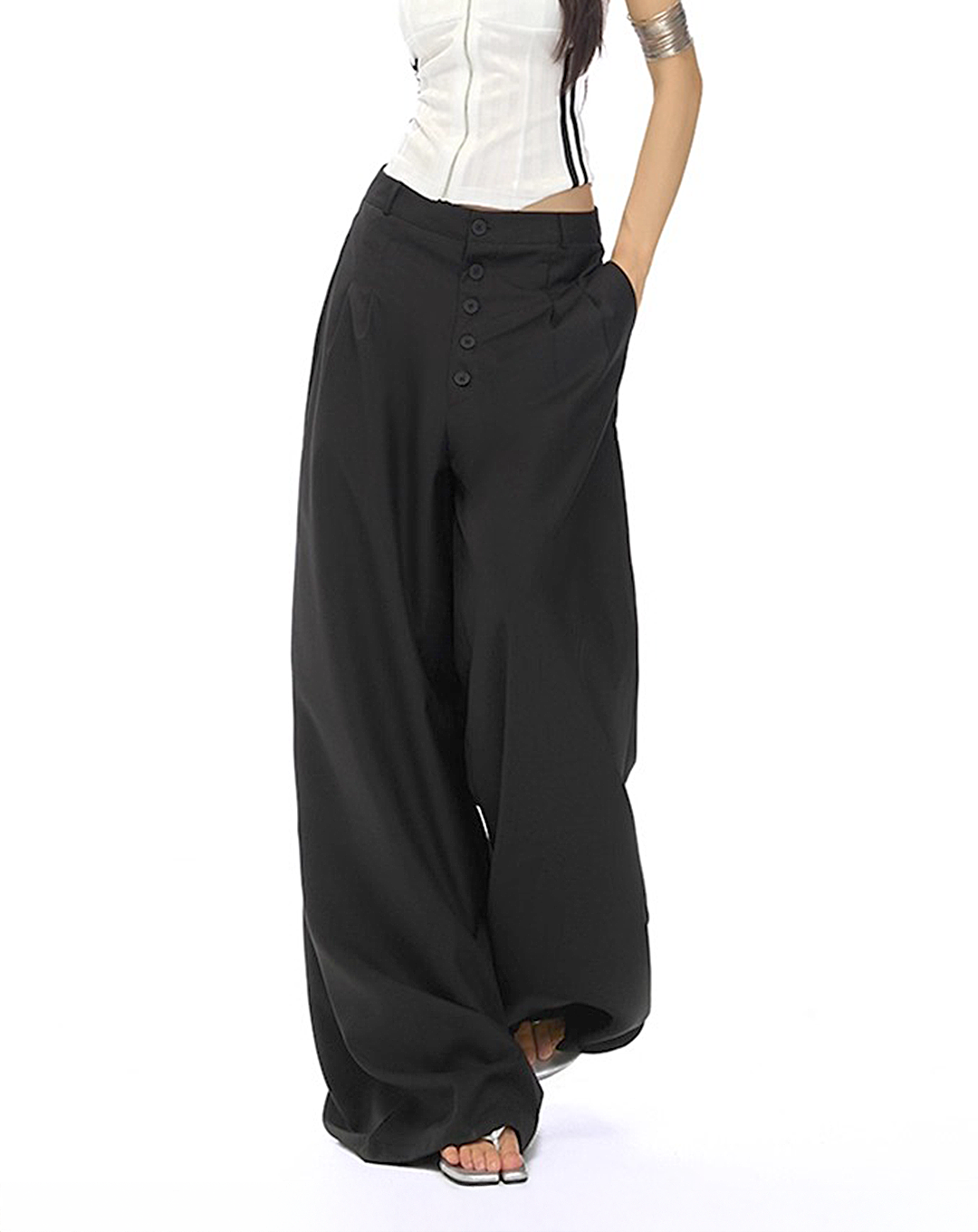 ♀Front Button Wide Pants