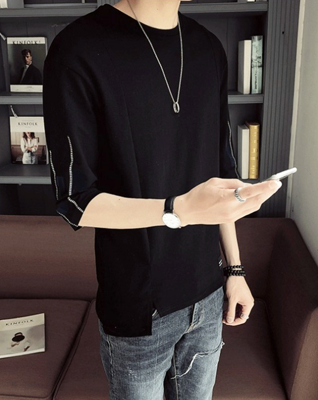 ♂Stitch Style and Logo Sleeve Shirt