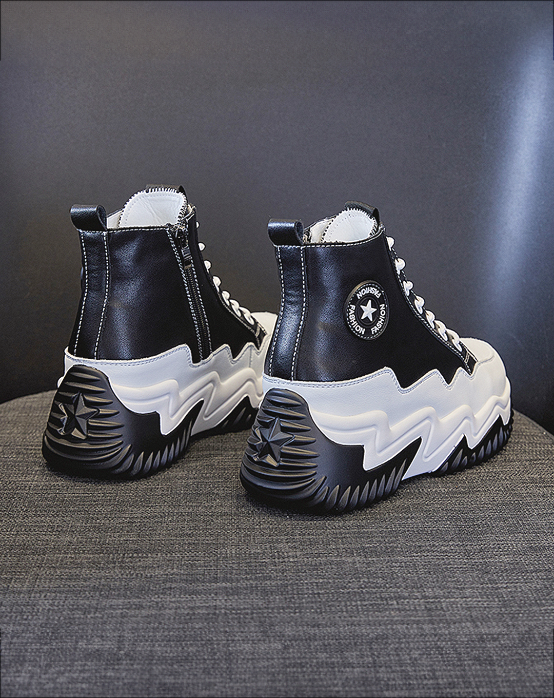 ♀本革/Jagged Platform High-Cut Sneakers