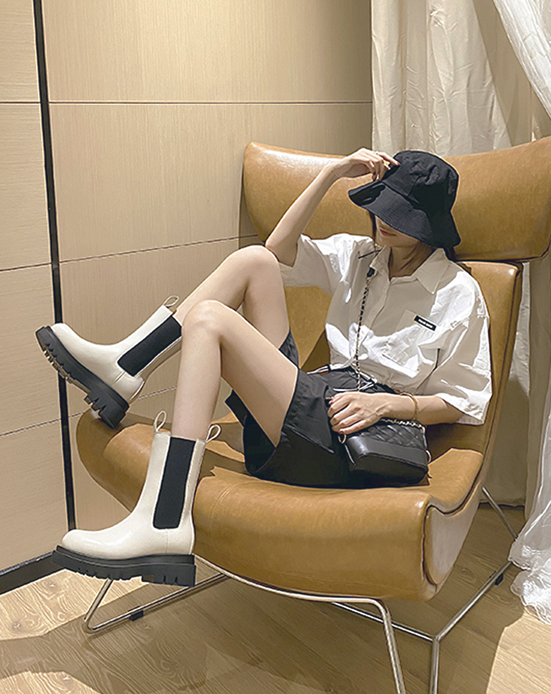 ♀本革/Rugged Sole Side Gore Boots