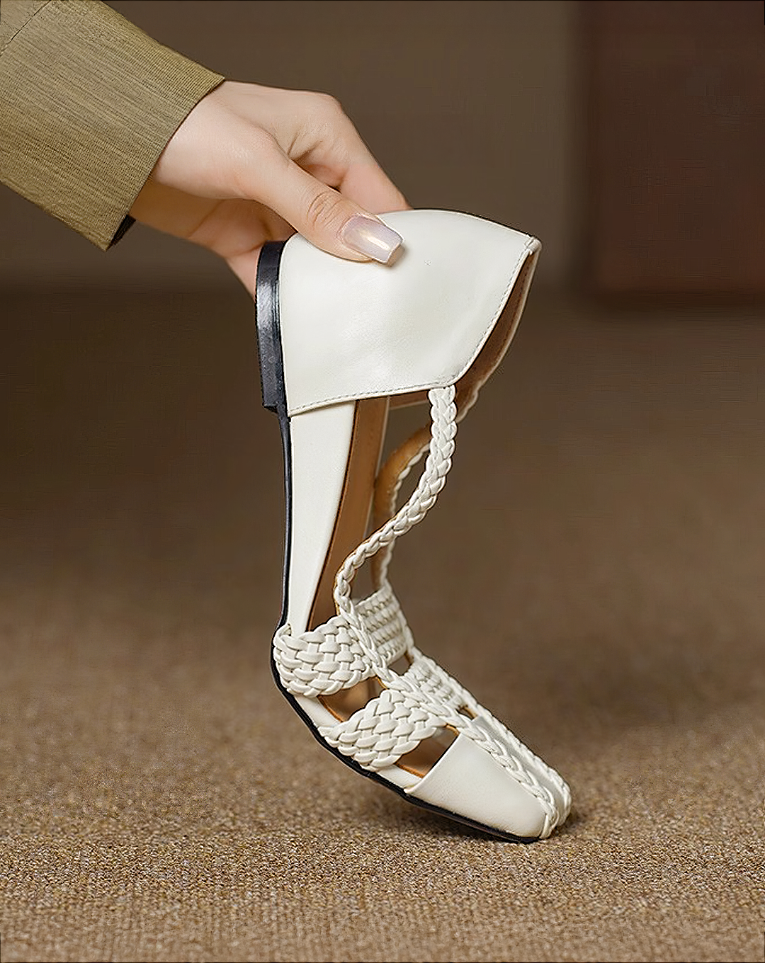 ♀本革/Woven Square Toe Shoes