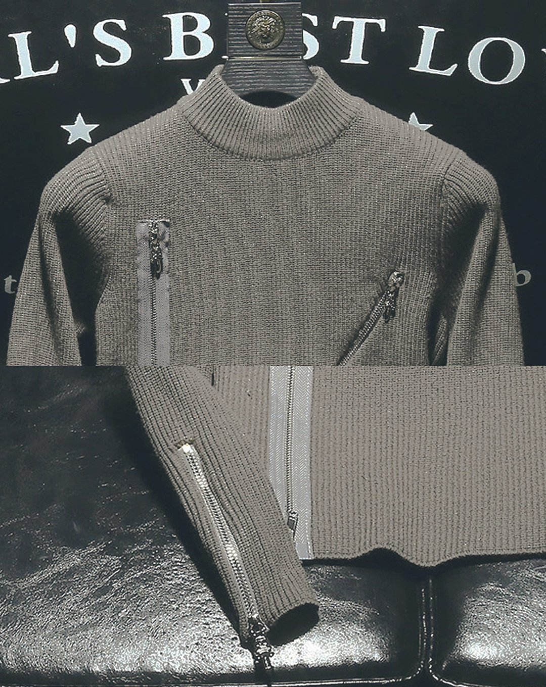 ♂Irregular Zip Design Knit