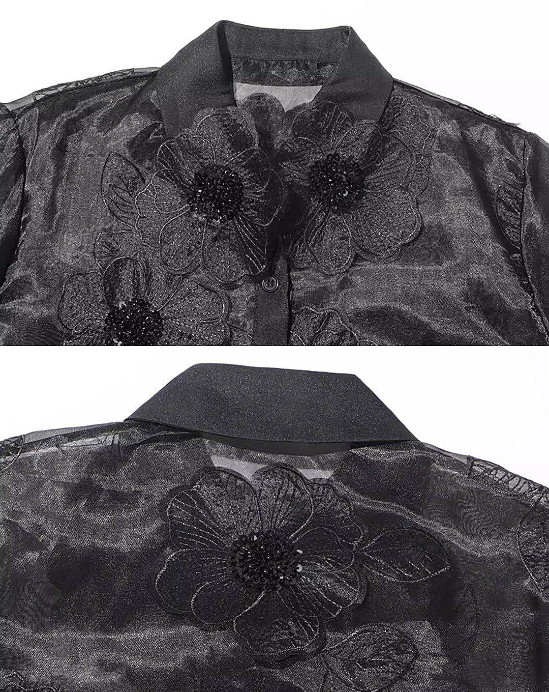 ♀Flower Motif Sheer Shirt
