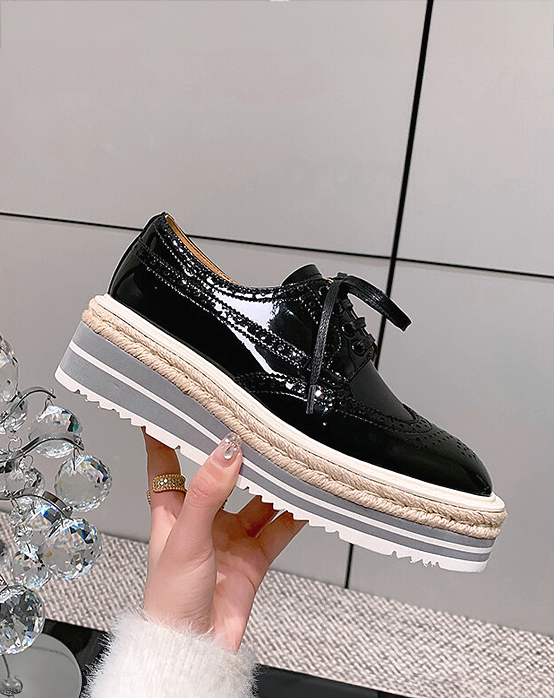 ♀本革/Wingtip Platform Leather Shoes