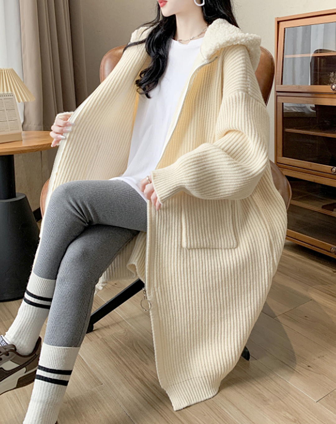 ♀Knit Hoodie Cardigan