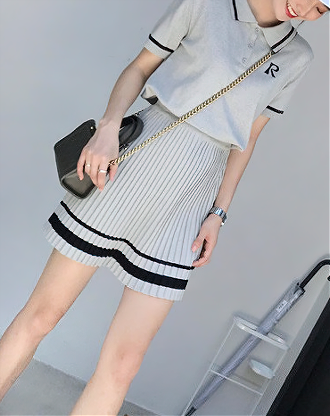 ♀Two-Piece Knit Polo & Skirt