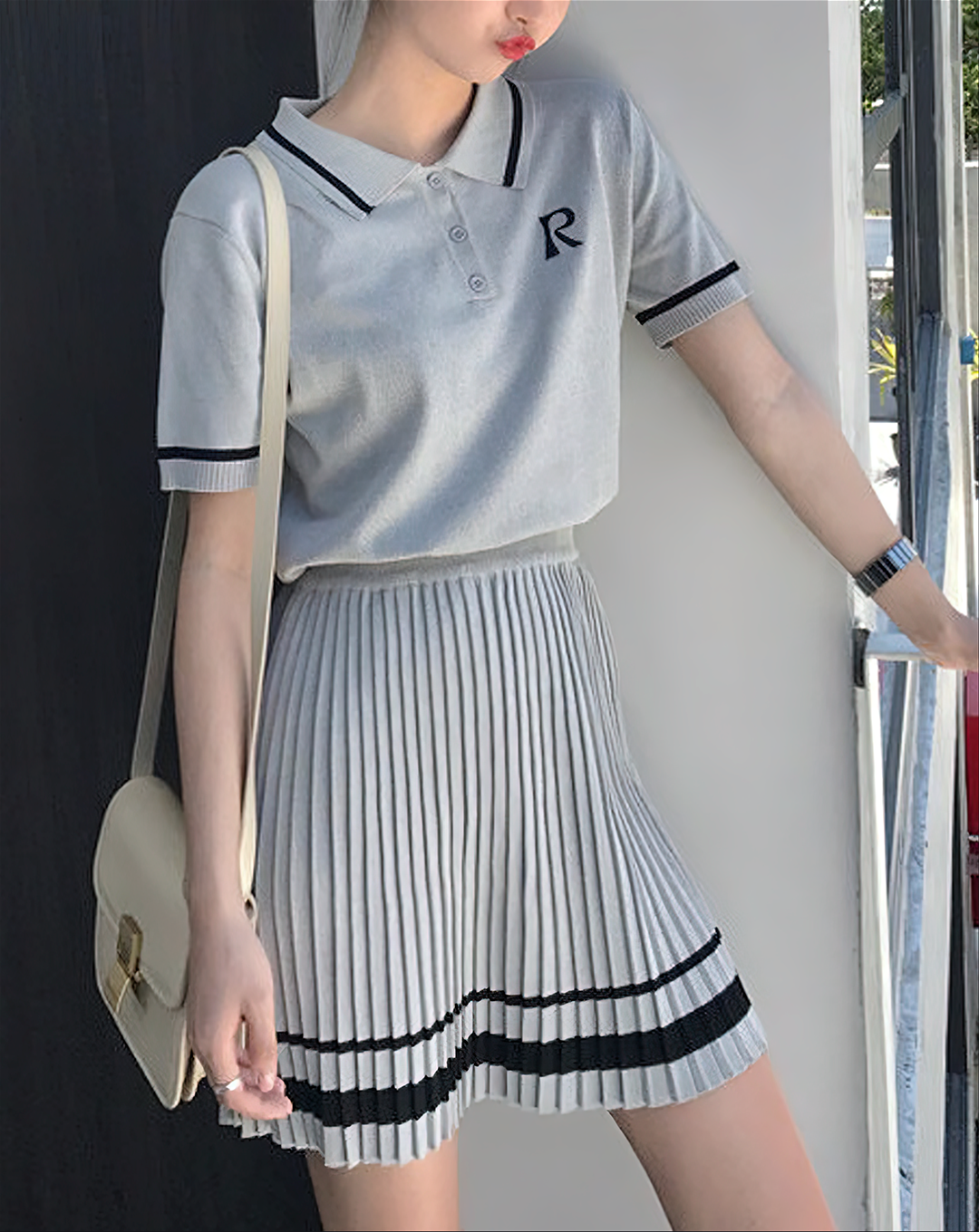 ♀Two-Piece Knit Polo & Skirt