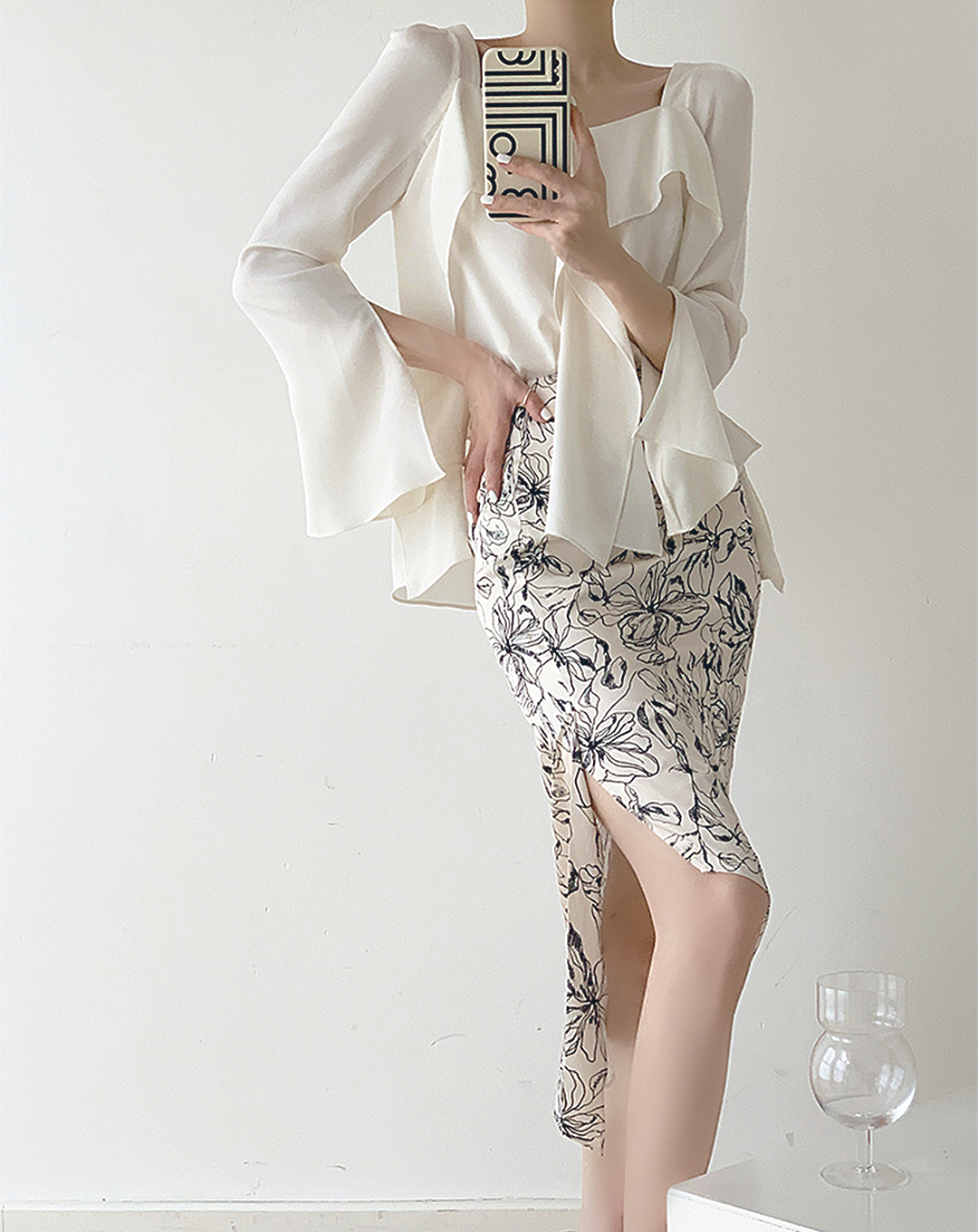 ♀Floral Pattern Irregular Slit Skirt