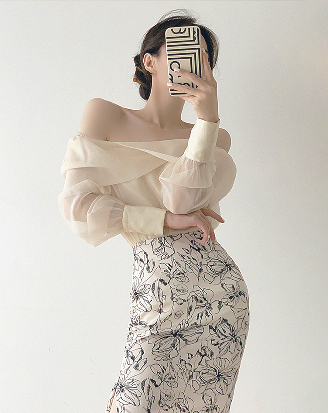 ♀Floral Pattern Irregular Slit Skirt