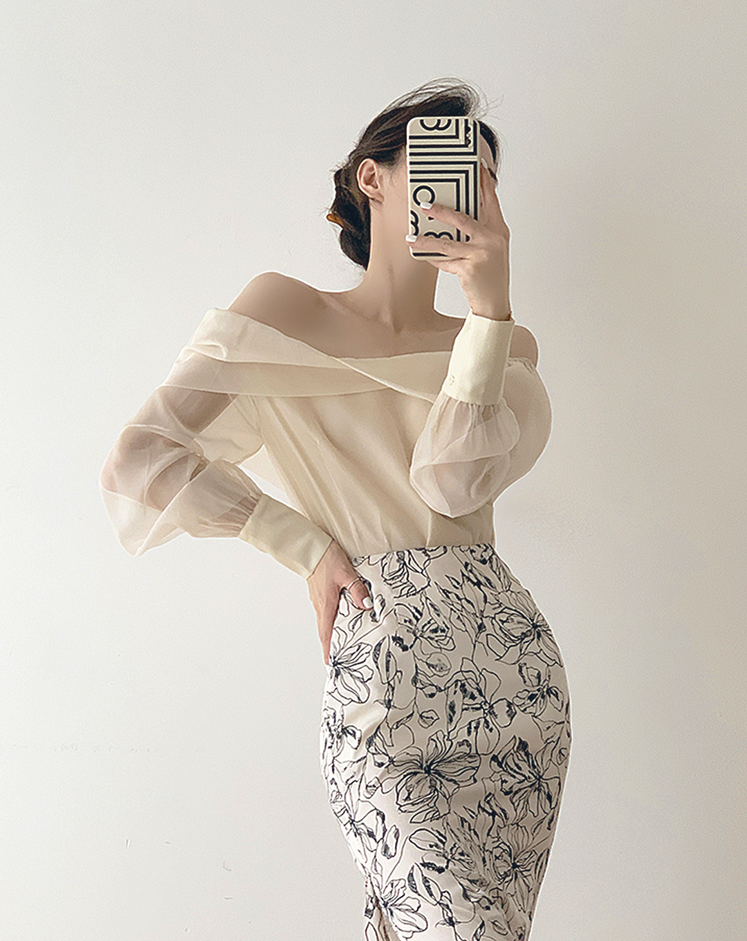 ♀Floral Pattern Irregular Slit Skirt