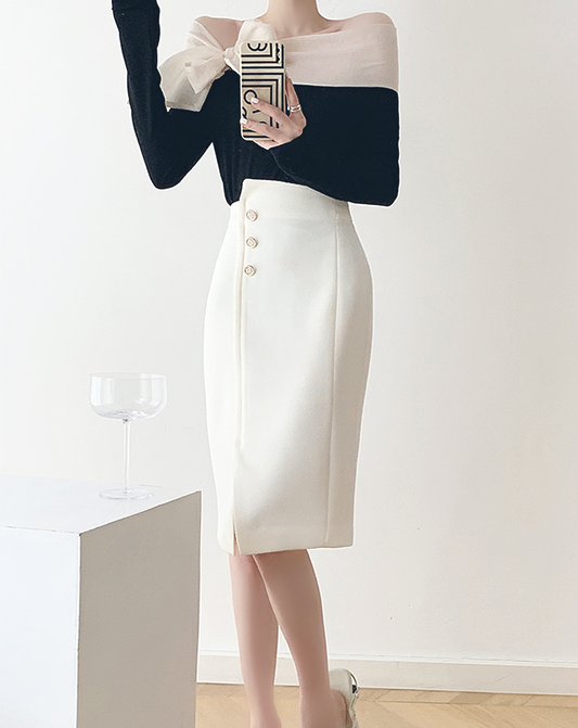 ♀Button Wrap Tight Skirt