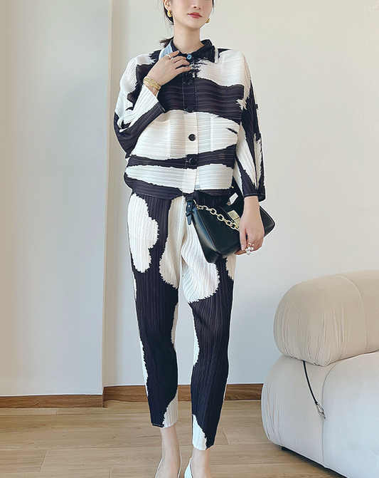 ♀Watercolor Shirt & Straight Pants