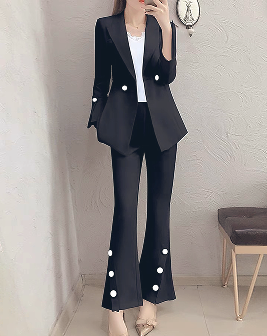 ♀Contrast Color Button Suit
