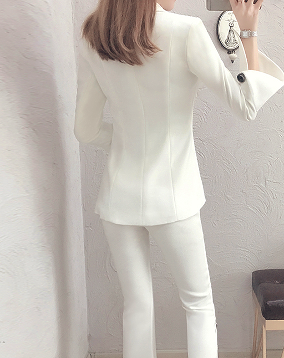 ♀Contrast Color Button Suit