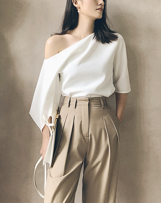 ♀One Shoulder French Sleeve Shirt