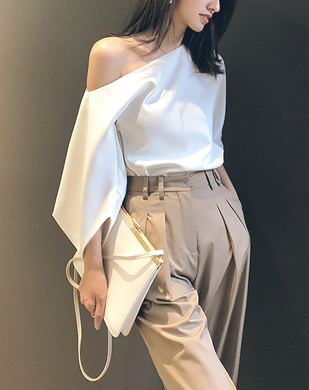 ♀One Shoulder French Sleeve Shirt