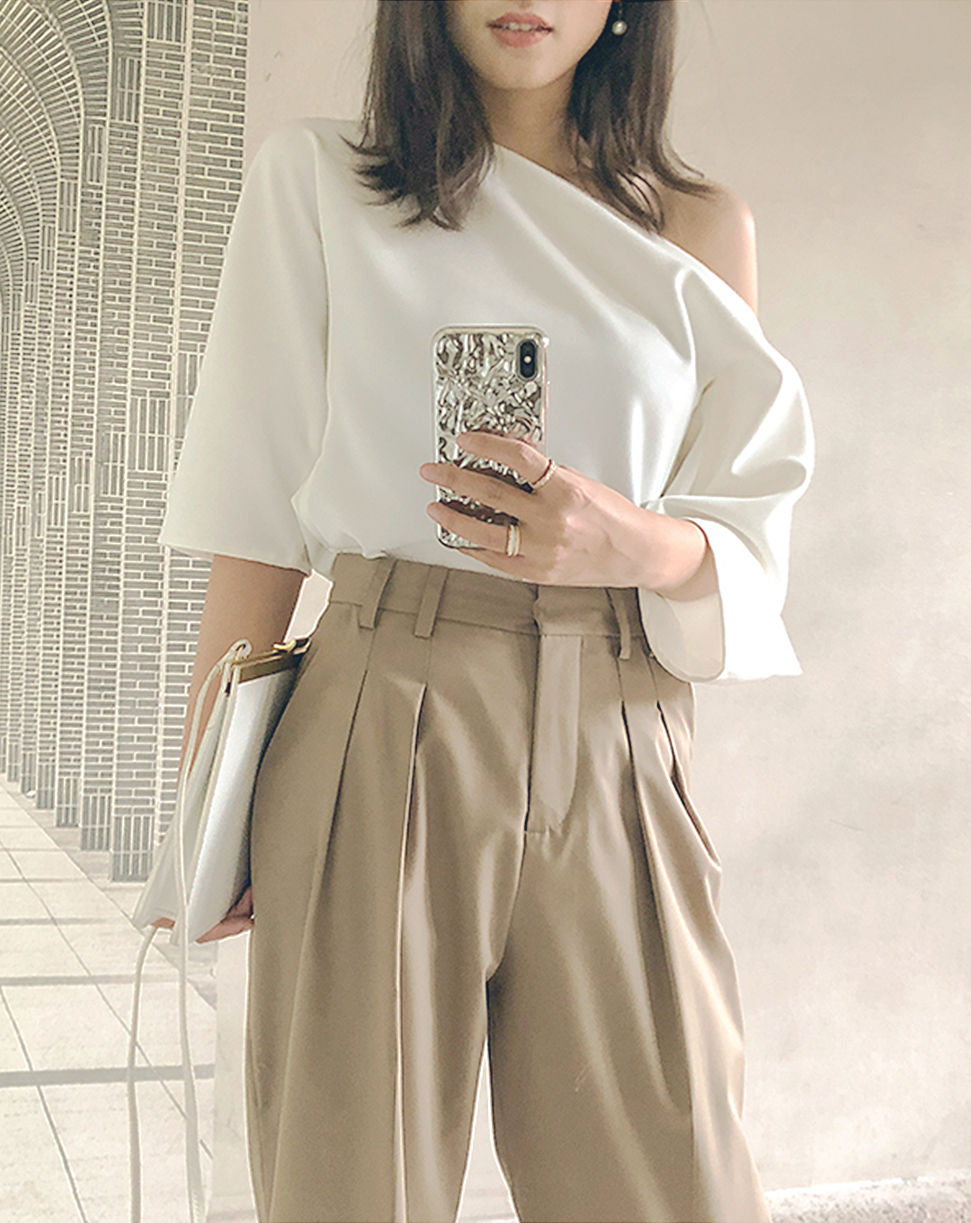 ♀One Shoulder French Sleeve Shirt