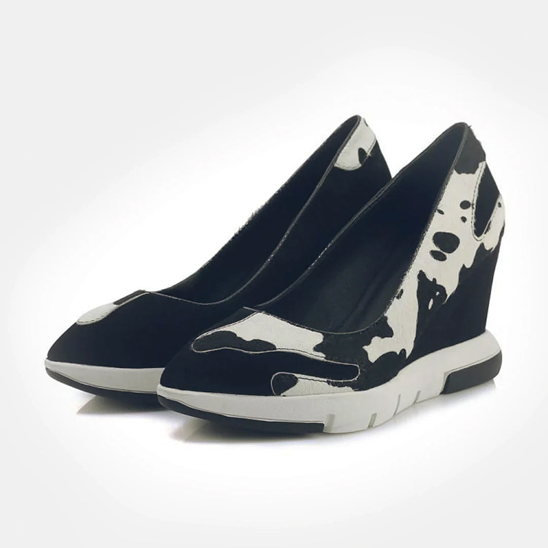 ♀Horsehair Pointed Toe Wedge Sole Shoes