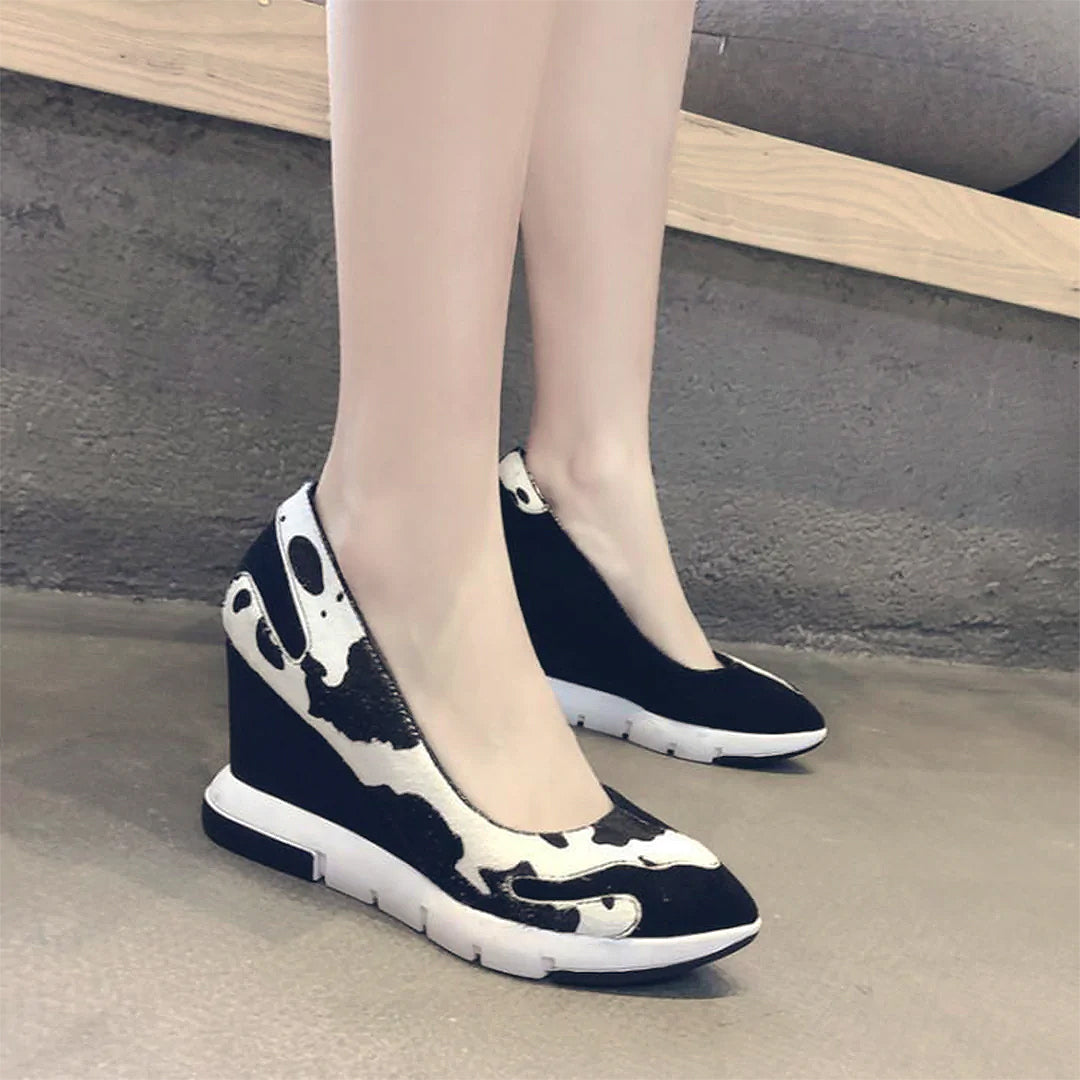 ♀Horsehair Pointed Toe Wedge Sole Shoes