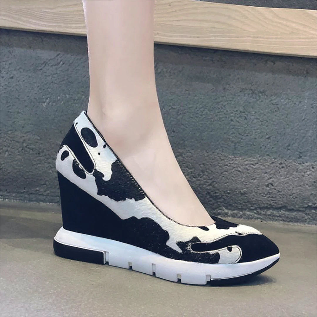 ♀Horsehair Pointed Toe Wedge Sole Shoes