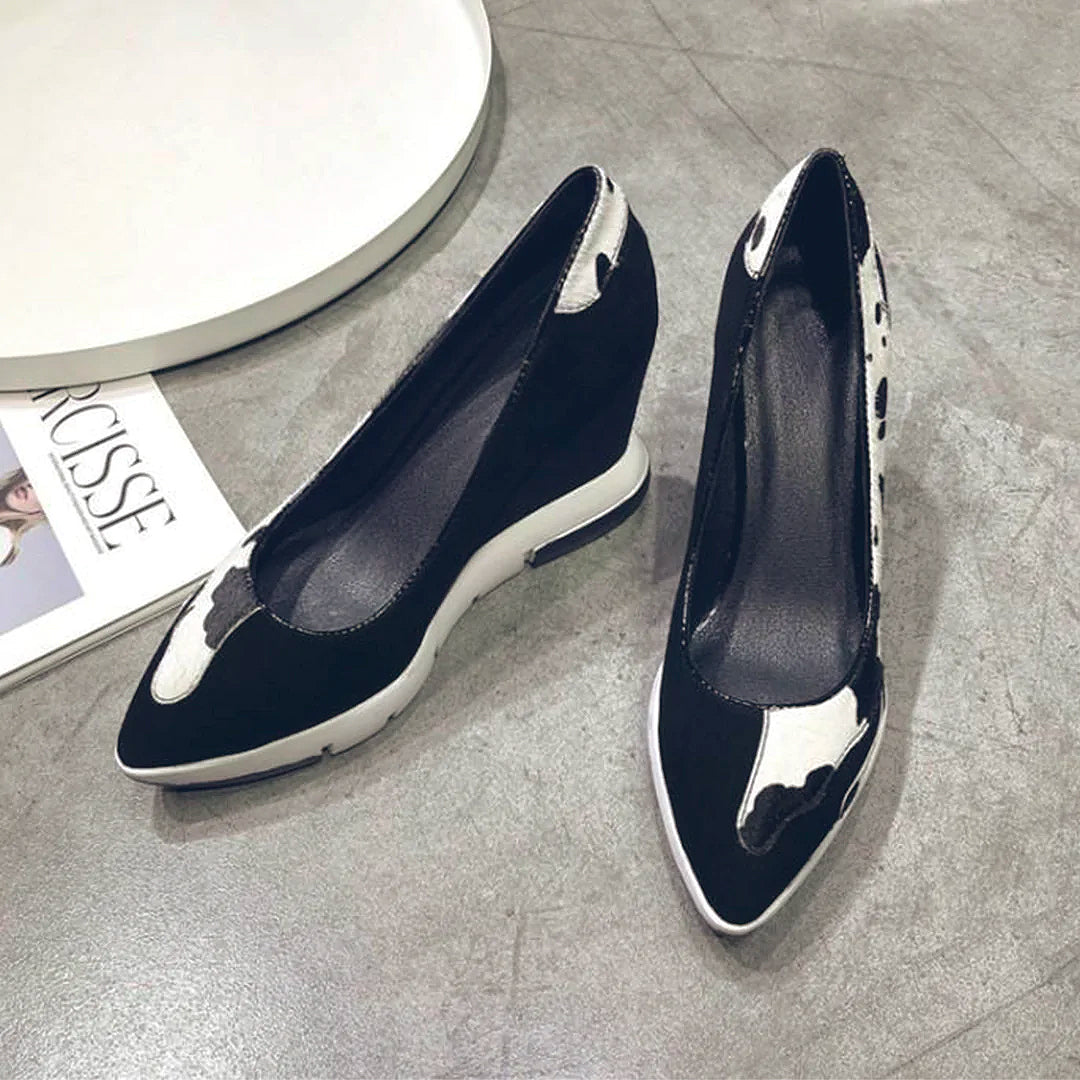 ♀Horsehair Pointed Toe Wedge Sole Shoes