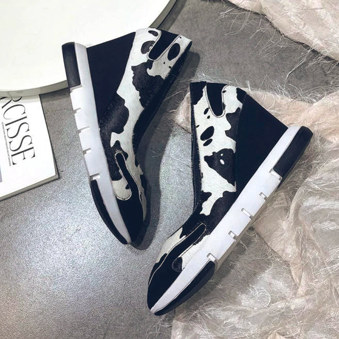 ♀Horsehair Pointed Toe Wedge Sole Shoes
