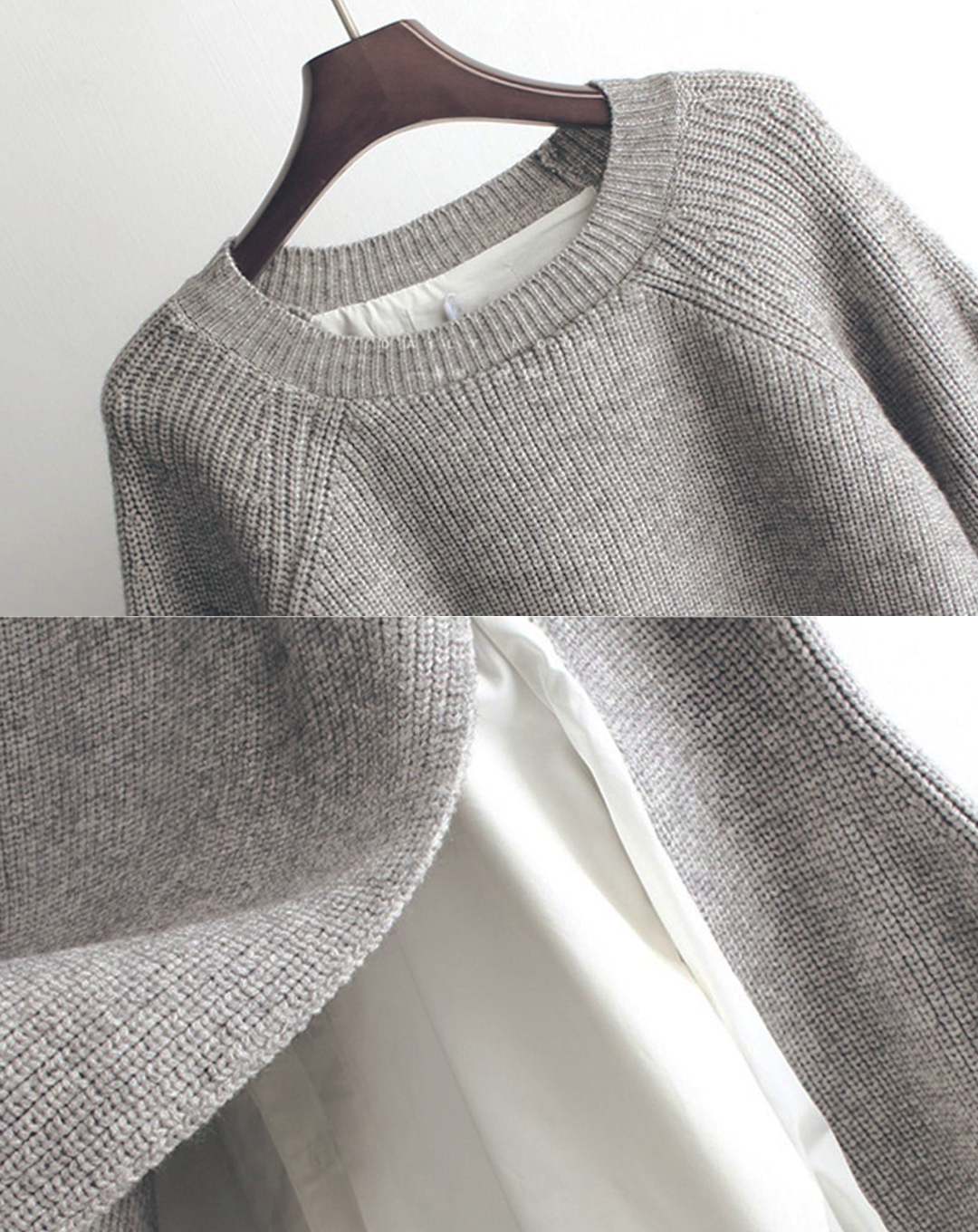 ♀Knit Layered Mutton Sleeve Shirt