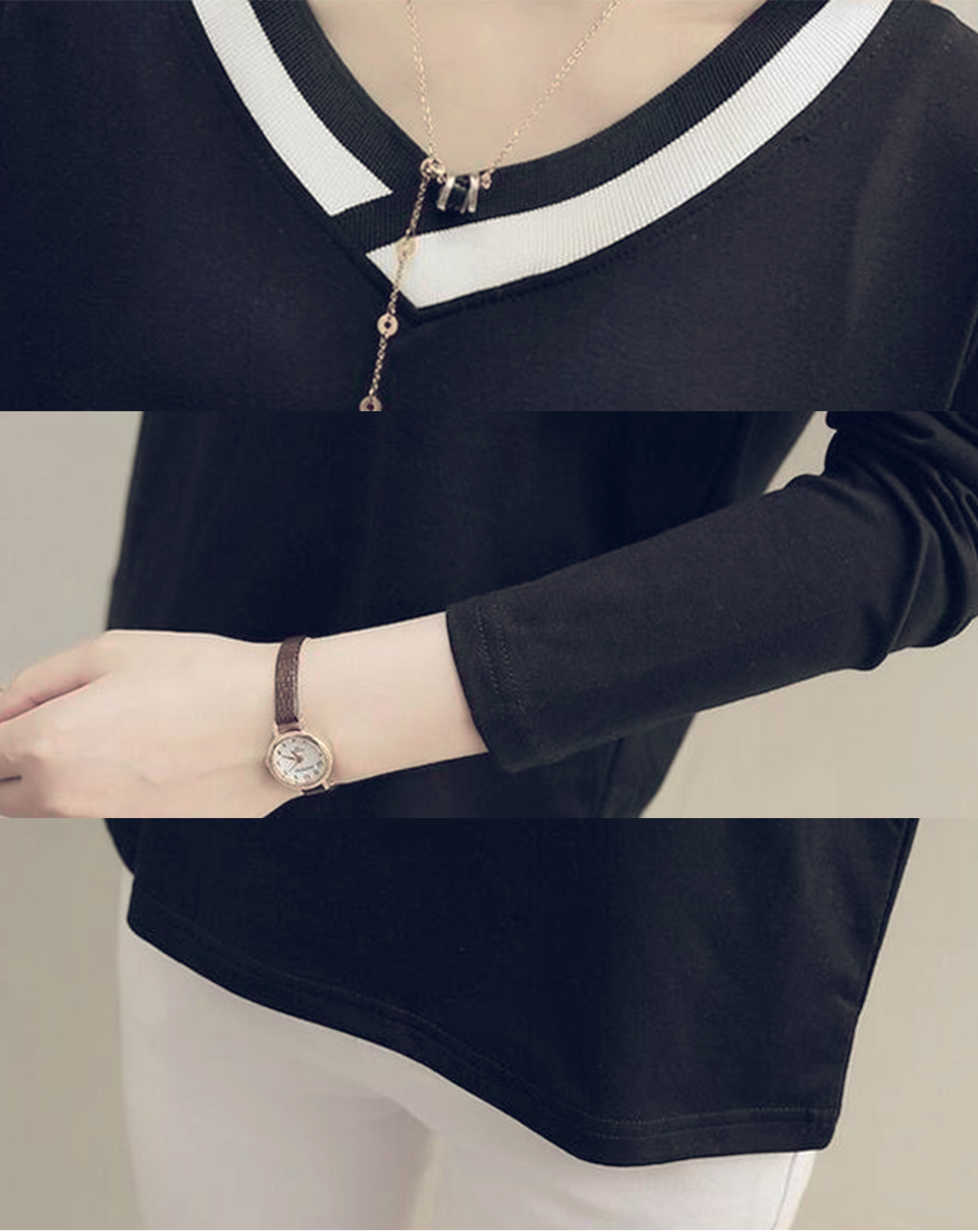 ♀Ribline V-neck Shirt