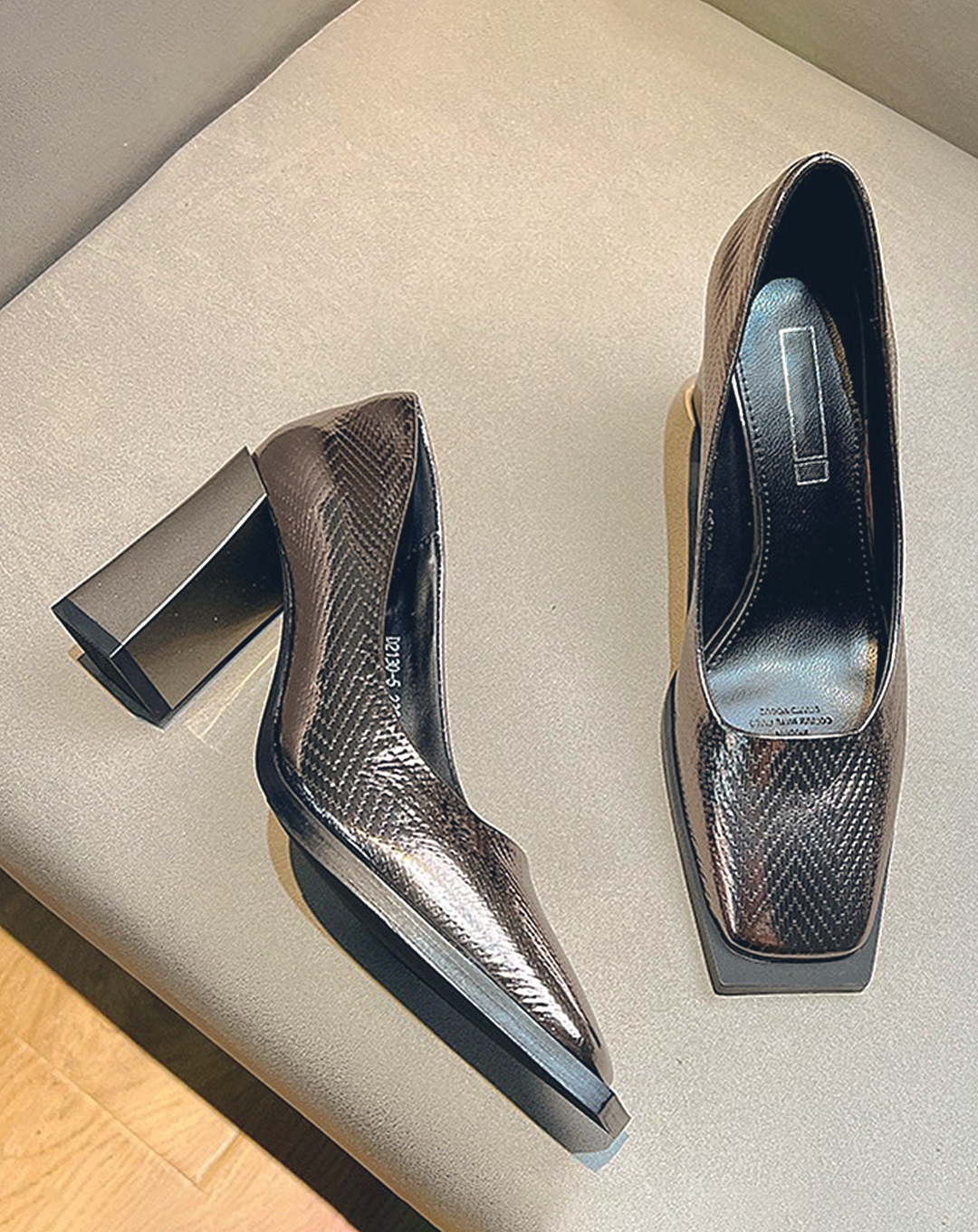 ♀Chevron Pattern Square Toe High Heels