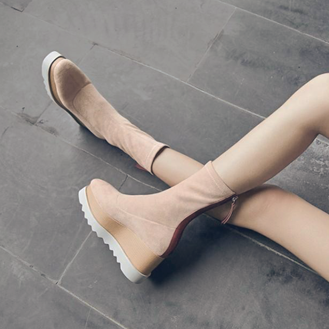 ♀本革/Wood Wedge Sole Boots