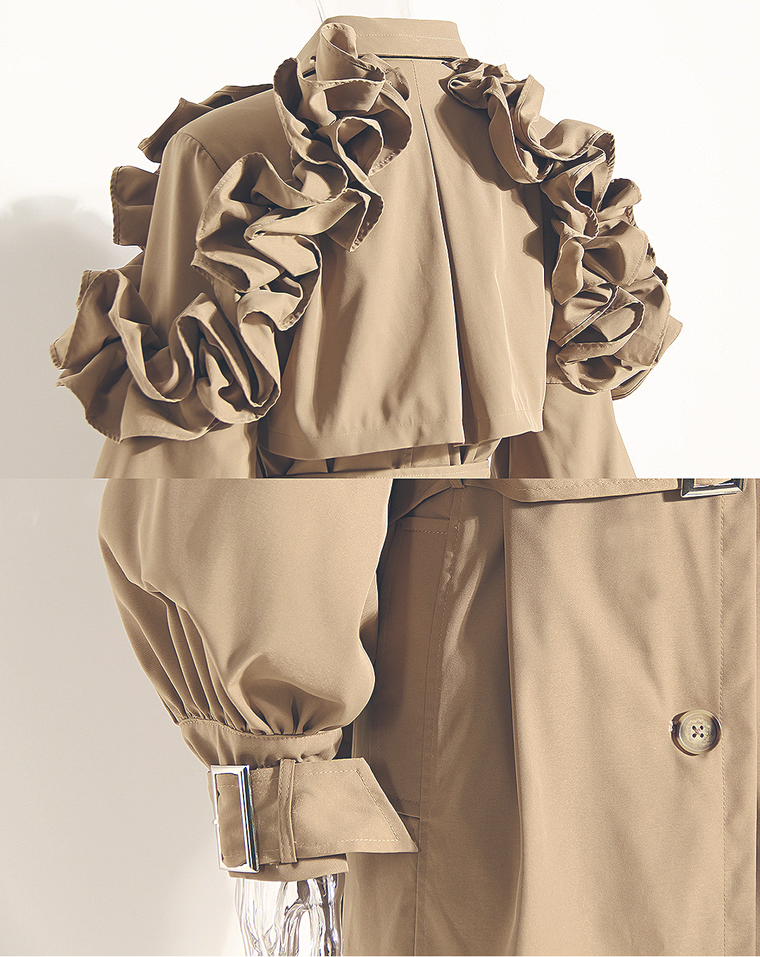 ♀Shoulder Gathered Design Trench Coat
