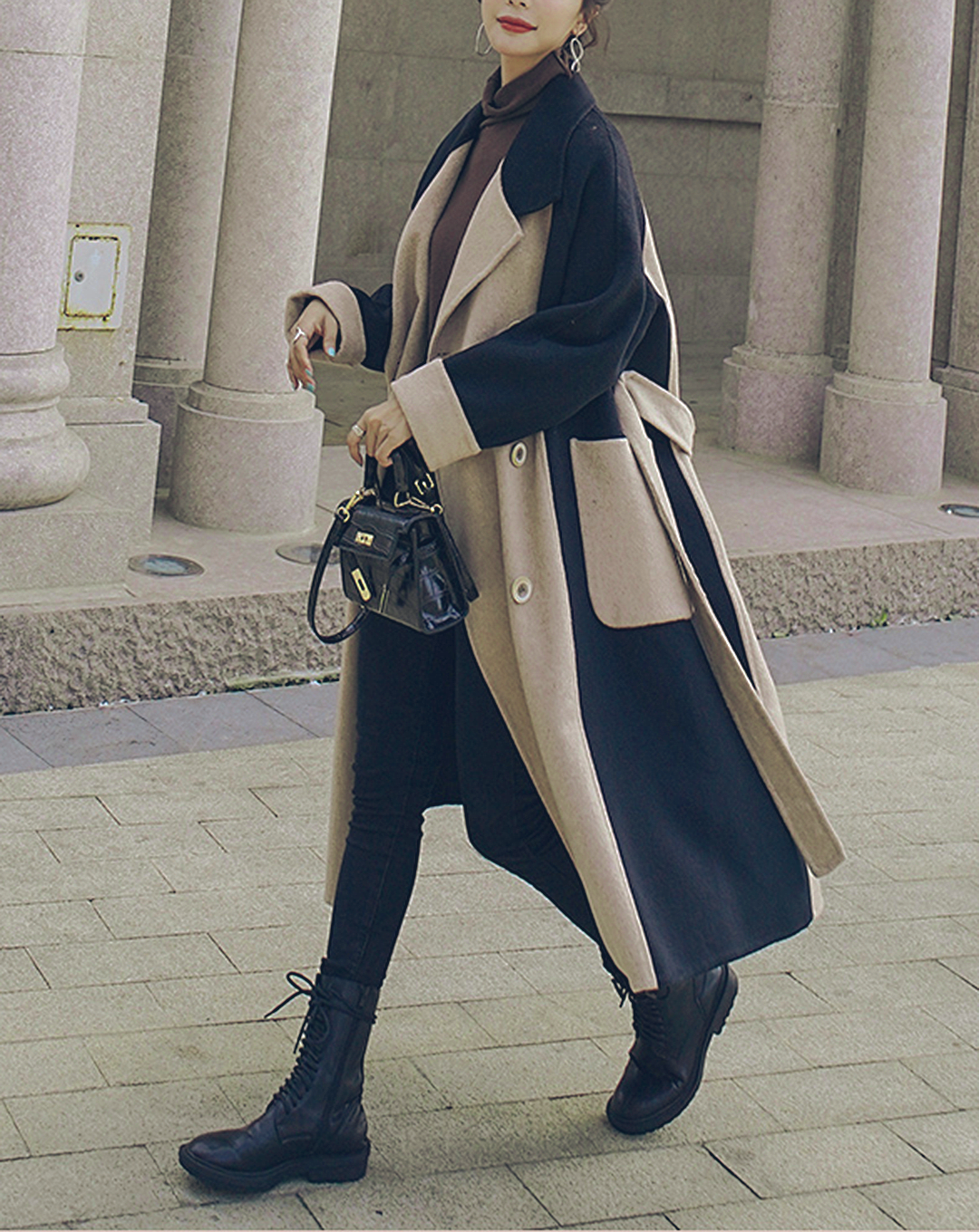 ♀Bicolor Wool Chester Coat