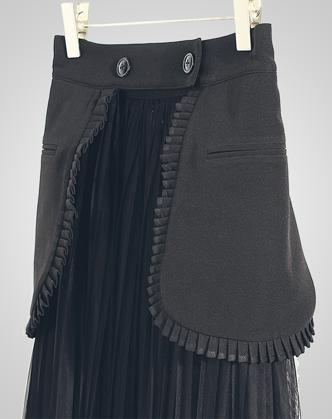 ♀Double-breasted Coat & Pleated Tulle Skirt