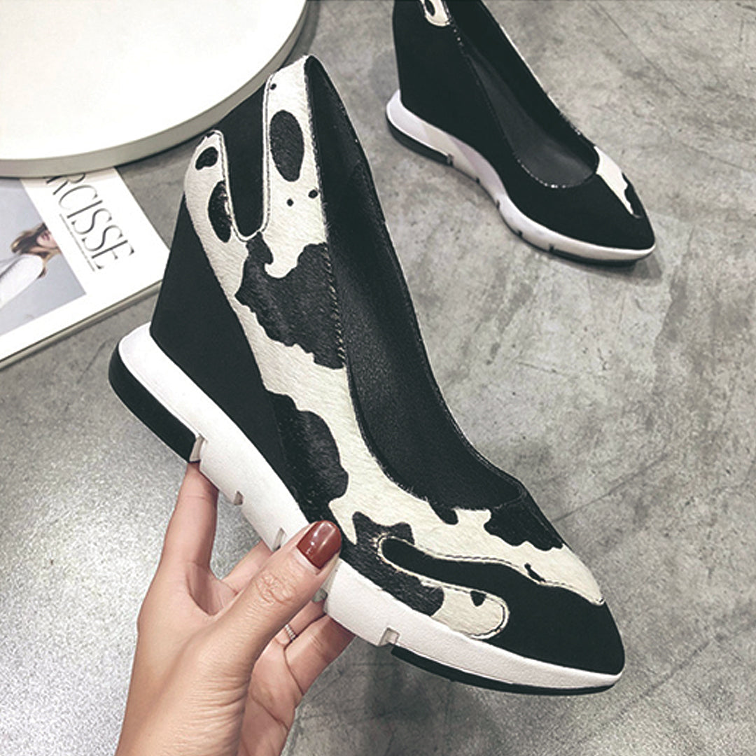 ♀Horsehair Pointed Toe Wedge Sole Shoes