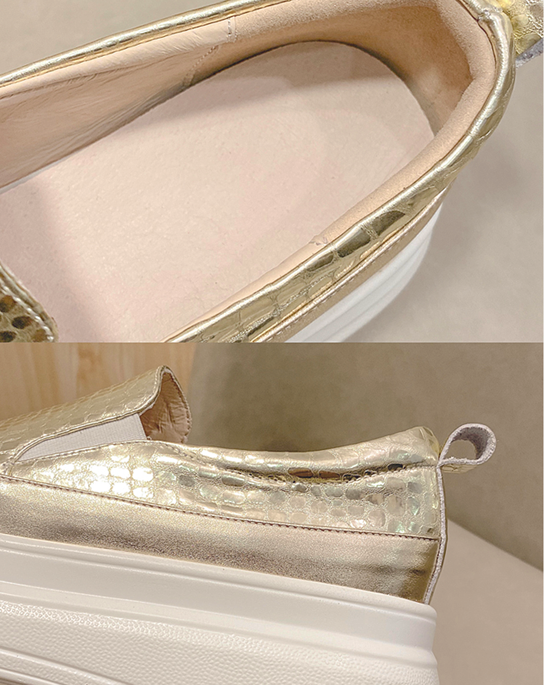 ♀ 本革/Metallic Platform Slip-ons