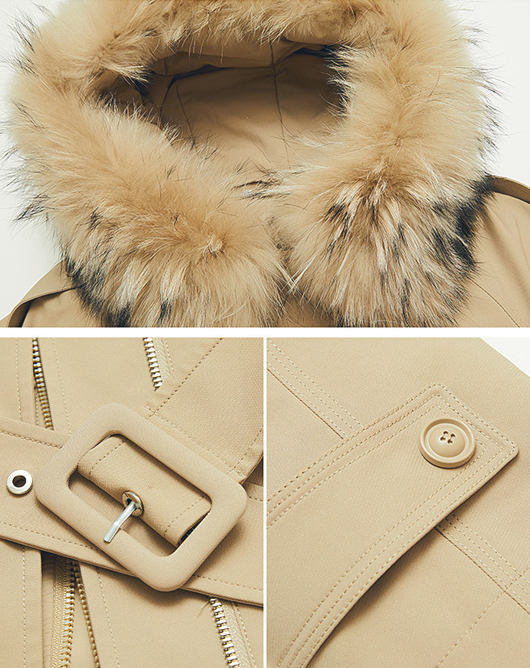 ♀Fur Hooded Trench Coat