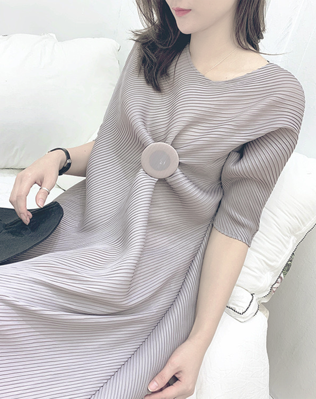 ♀Button Design Pleated Dress