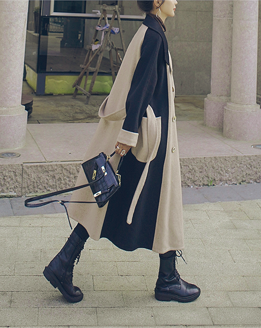 ♀Bicolor Wool Chester Coat
