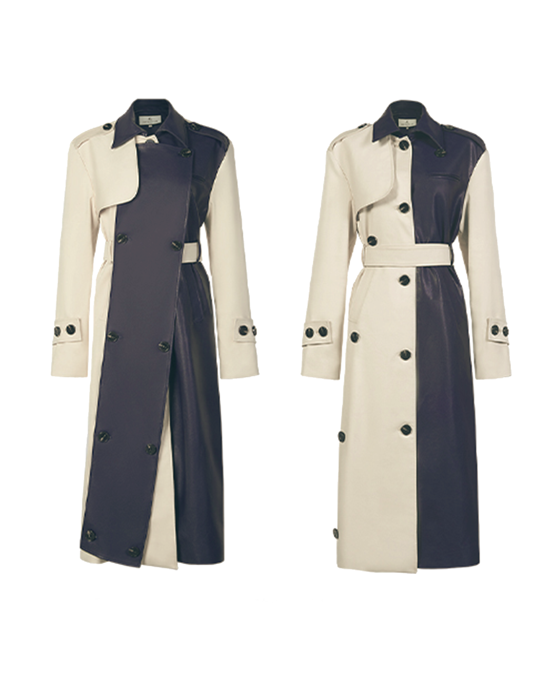 ♀Black Leather Design Trench Coat