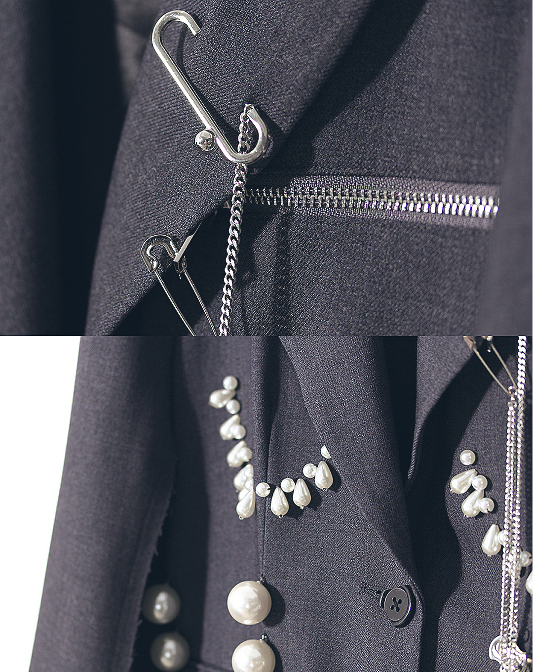 ♀Pearl Decoration Gray Jacket