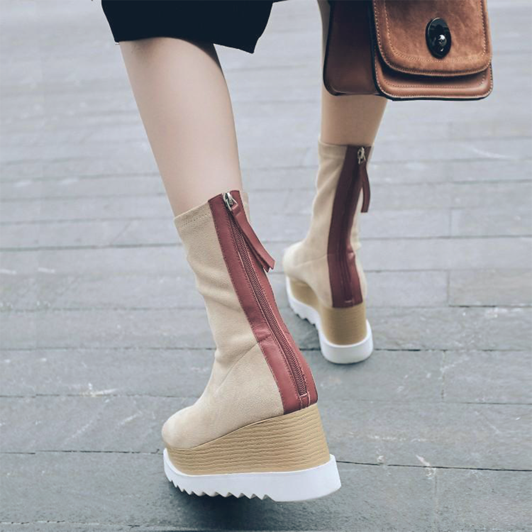 ♀本革/Wood Wedge Sole Boots
