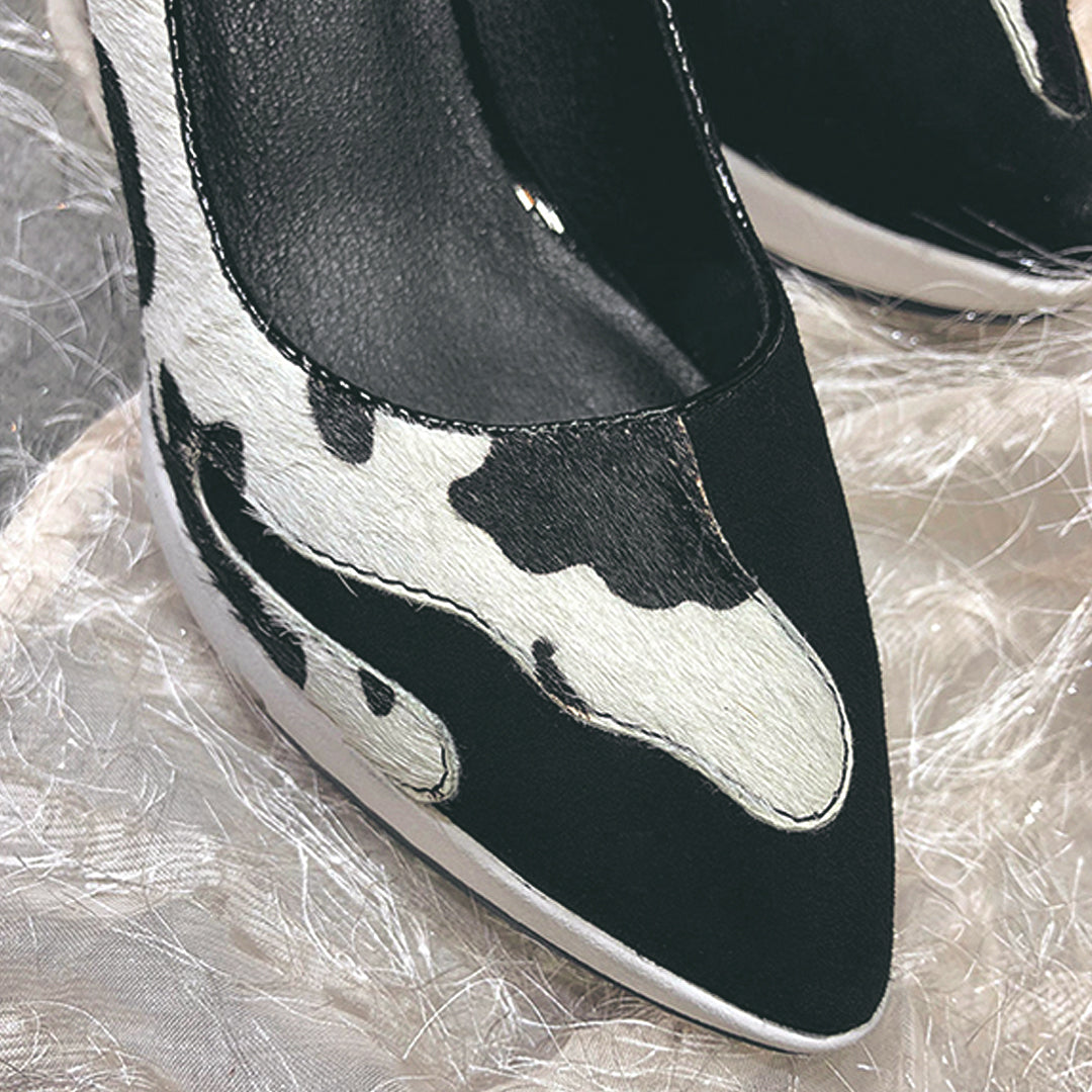 ♀Horsehair Pointed Toe Wedge Sole Shoes
