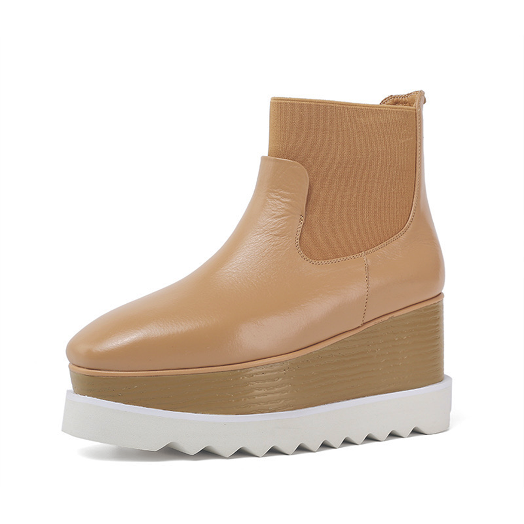 ♀ 本革/Platform Sole Side Gore Leather Boots